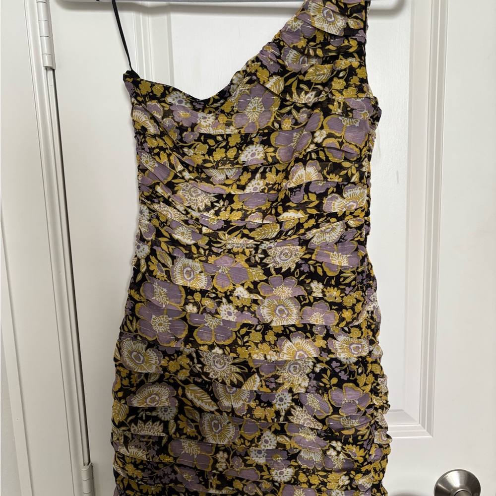 Floral One-Shoulder Dress in Purple and Yellow